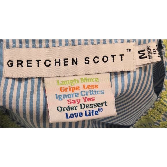 Gretchen Scott Designs Embroidered Top Blue Yellow Boho Beach Cruise Medium - Picture 7 of 10